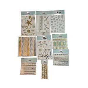 Raj Metallic Temporary Tattoos Gold Silver Beach Floral Butterfly Designs Lot